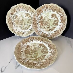 SET of 3 Dinner Plates - Haddon Hall Romantic England - Green by J&G Meakin